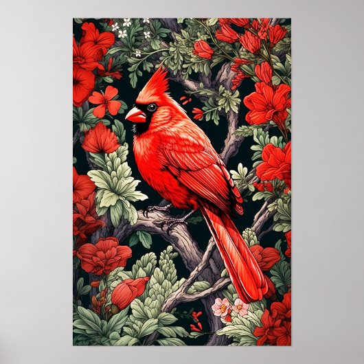 Rode Kardinaal, Muur Poster, Kunstillustratie Poster (Voorkant)