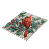 Rode Kardinaal op Berry Struik Tegeltje (Zijkant)