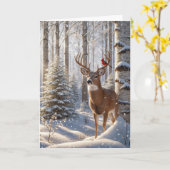 rode kardinaal op gewei van een hert kaart (Gele Bloem)