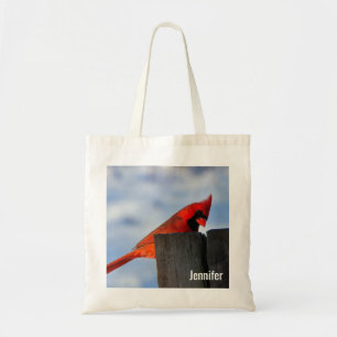Rode Kardinaal op Houten Stomp Gepersonaliseerd Tote Bag