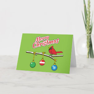 Rode Kardinaal op Kerstmis Kale Tak - Prettig Kers Kaart