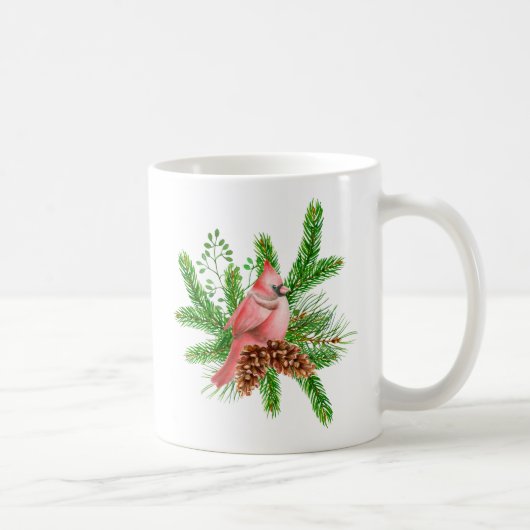 Rode kardinaal op Winter Evergreens Koffiemok (Rechts)