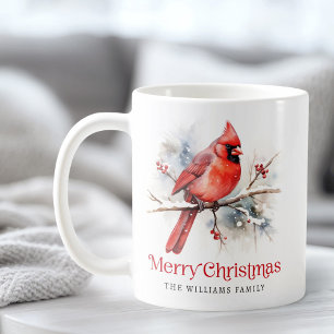 Rode kardinaal op wintertak Vrolijke Kerstnaam Koffiemok