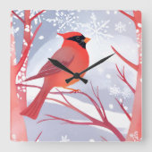 rode kardinaal | Prachtig Waterverf schilderij Vierkante Klok (Voorkant)