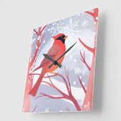 rode kardinaal | Prachtig Waterverf schilderij Vierkante Klok (Hoek)