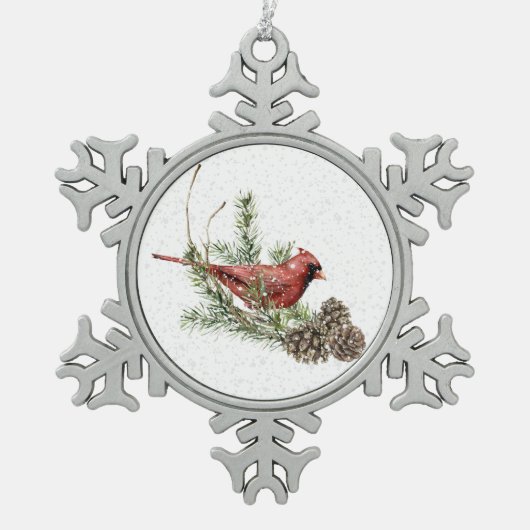 Rode kardinaal tin sneeuwvlok ornament (Voorkant)