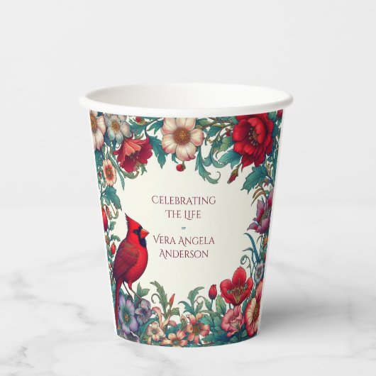 Rode Kardinaal Viering van het Leven Begrafenismon Papieren Bekers (Voorkant)