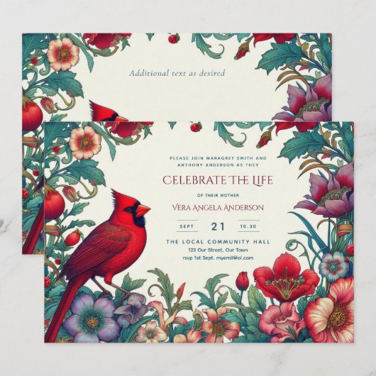 Rode Kardinaal Viering van het Leven Funeral Memor (Voorkant / Achterkant)