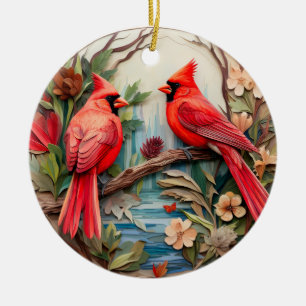 Rode Kardinaal Vogel Kerstmis Gepersonaliseerd Keramisch Ornament