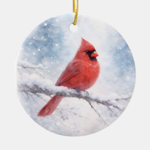 Rode Kardinaal Winter Aquarel Keramisch Ornament