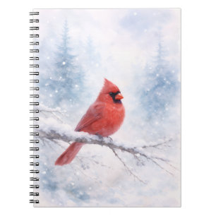 Rode Kardinaal Winter Aquarel Kunstprint Notitieboek