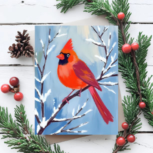Rode Kardinaal   Winter Watercolor Vakantie Briefkaart