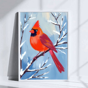 Rode Kardinaal Winter Watercolor Vakantiekaart Poster