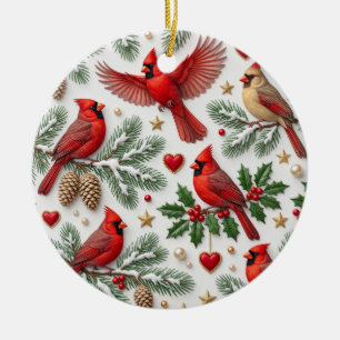 Rode Kardinaal Winterden Vogel Keramische Kerstbal Keramisch Ornament