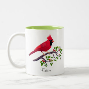 Rode Kardinaalvogel op Boomtak Tweekleurige Koffiemok
