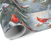 Rode Kardinaalvogels met Wilde Bosbessen Cadeaupapier (Rol Hoek)