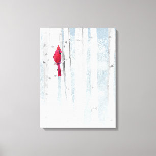 Rode kardinale vogel in mooie sneeuwvogelboom canvas afdruk