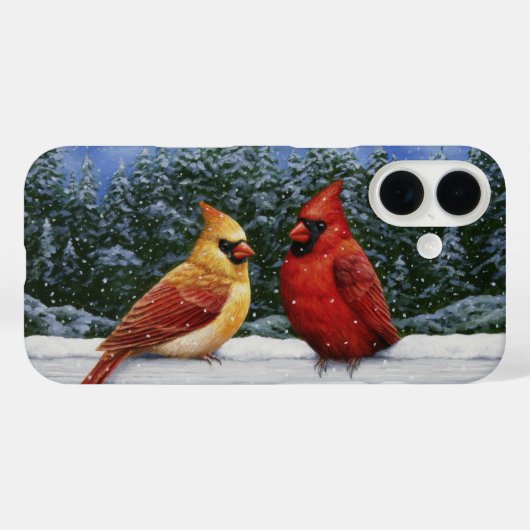 Rode kardinale vogels en kerstsneeuw Case-Mate iPhone case (Achterkant (horizontaal))