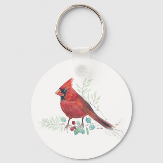 Rode kardinale Waterverf Art Sleutelhanger (Voorkant)