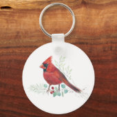 Rode kardinale Waterverf Art Sleutelhanger (Voorkant)