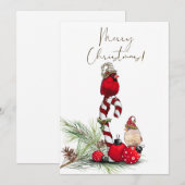 Rode kardinale Waterverf Winterkerst Feestdagenkaart (Voorkant / Achterkant)