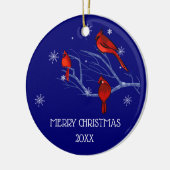 Rode kardinalen | Aangepast kerstjaar Keramisch Ornament (Links)