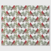  rode kardinalen Berry Pine Branches Kerstmis Cadeaupapier (Vlak)