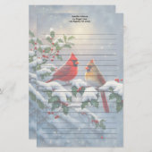 Rode kardinalen en Holly in de sneeuw Briefpapier (Voorkant / Achterkant)