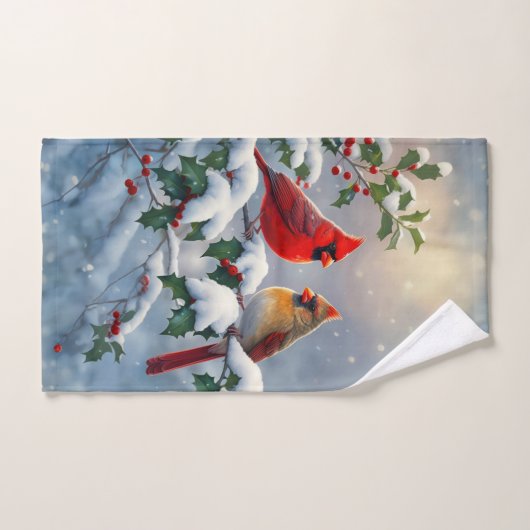 Rode kardinalen en Holly in de sneeuw Handdoek (Handdoek)