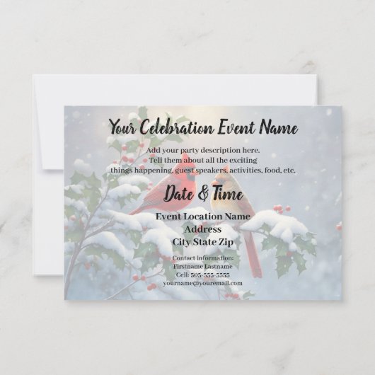 Rode kardinalen en Holly in de sneeuw Kaart (Achterkant)