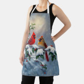 Rode kardinalen en Holly in de sneeuw Schort (Insitu)