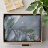 Rode kardinalen en Holly in de sneeuw Tissuepapier (Geschenk)