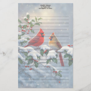 Rode kardinalen en hulst in de sneeuw briefpapier