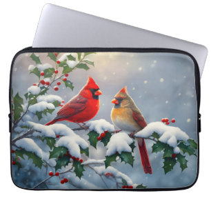 Rode kardinalen en hulst in de sneeuw laptop sleeve