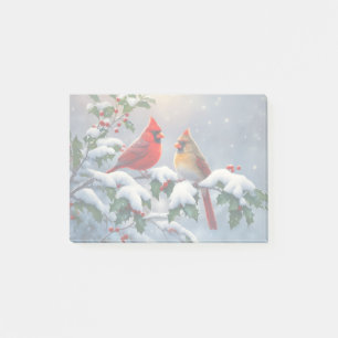 Rode kardinalen en hulst in de sneeuw post-it® notes