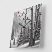 Rode Kardinalen in Winterbos Vierkante Klok (Hoek)