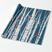 Rode kardinalen in witte vogelbomen cadeaupapier (Uitgerold)