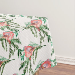 Rode kardinalen op de groene kerst tafelkleed