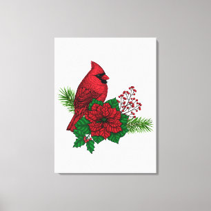 Rode kardinalen op Kerstversiering Canvas Afdruk