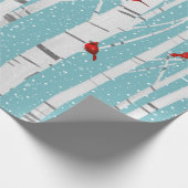 Rode kardinalen op witte baars cadeaupapier (Hoek)