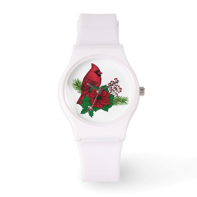 Rode kardinalen voor kerstversiering horloge (Voorkant)
