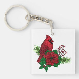 Rode kardinalen voor kerstversiering sleutelhanger