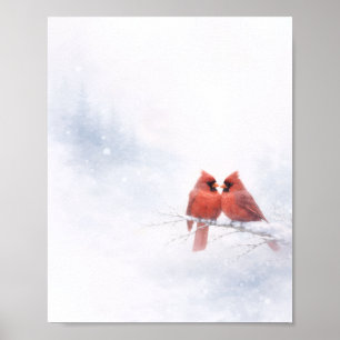 Rode Kardinalen Winter Waterverf Waarde Poster