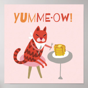 Rode kat eet pannenkoeken poster