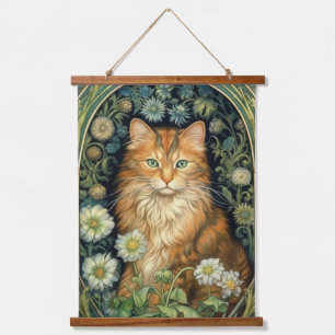Rode kat in de tuin art nouveau hangend wandkleed