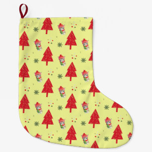 Rode kat Kerstboom Naadloos patroon Grote Kerstsok