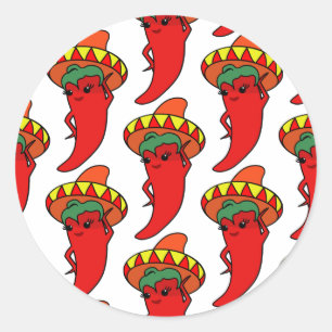 Rode Kawaii Paprika Mexicaanse Sombrero Ronde Sticker