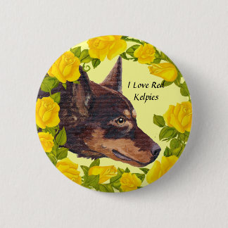 Rode Kelpies en gele rozen Ronde Button 5,7 Cm