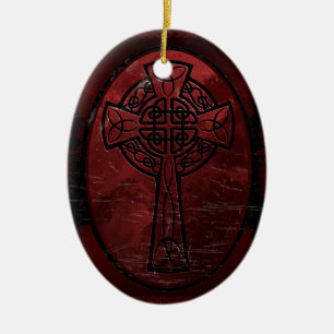 Rode Keltische Kruis Keramisch Ornament