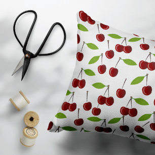 Rode kers, patroon van kersen, bladeren, fruit accent kussen